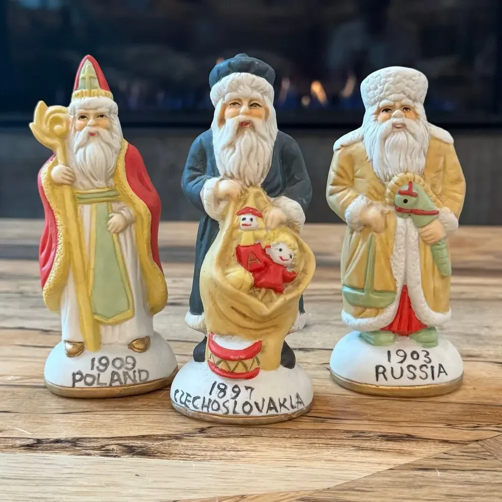 Vintage Santas From Around The World Porcelain Figurine Lot 1909 1897 1903 Set 3